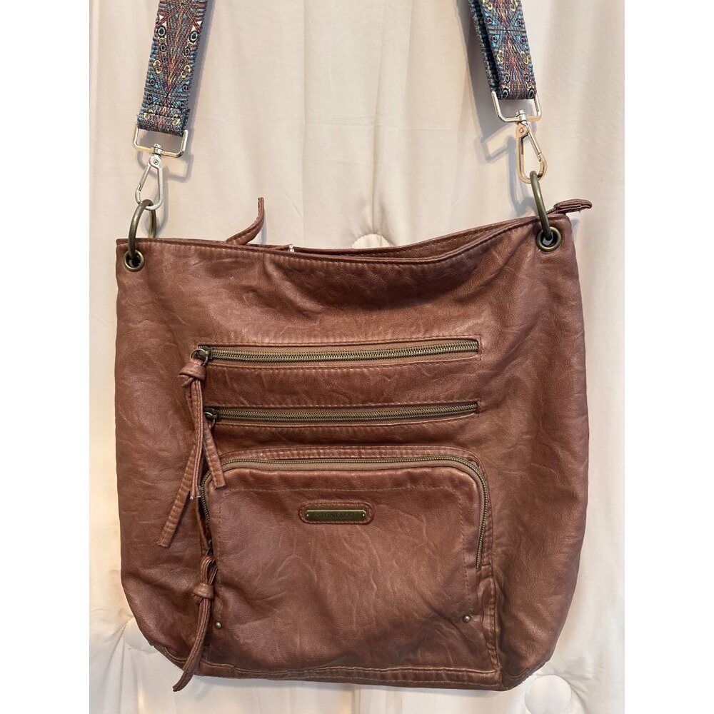 Stone & Co Brown Faux Leather Crossbody Hobo Bag EUC